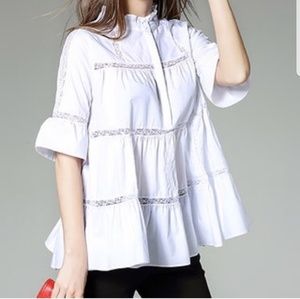 White Lace Cotton Trapeze Top